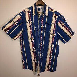 Vtg WRANGLER Mens Aztec Print Pearl Snap Western Short Sleeve Shirt *Read-No Sz